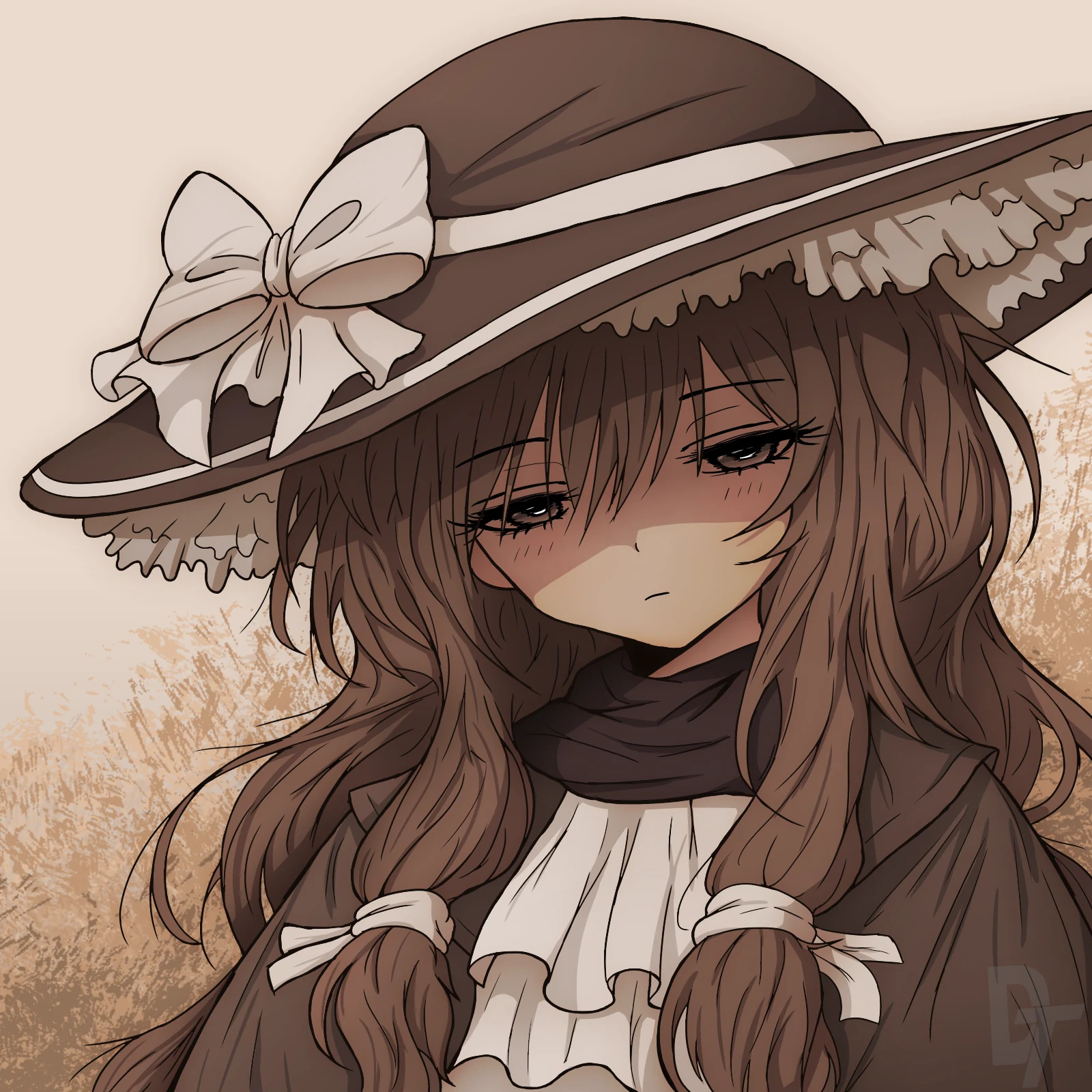 Example of a detailed-shading half-body commission with a simple included background